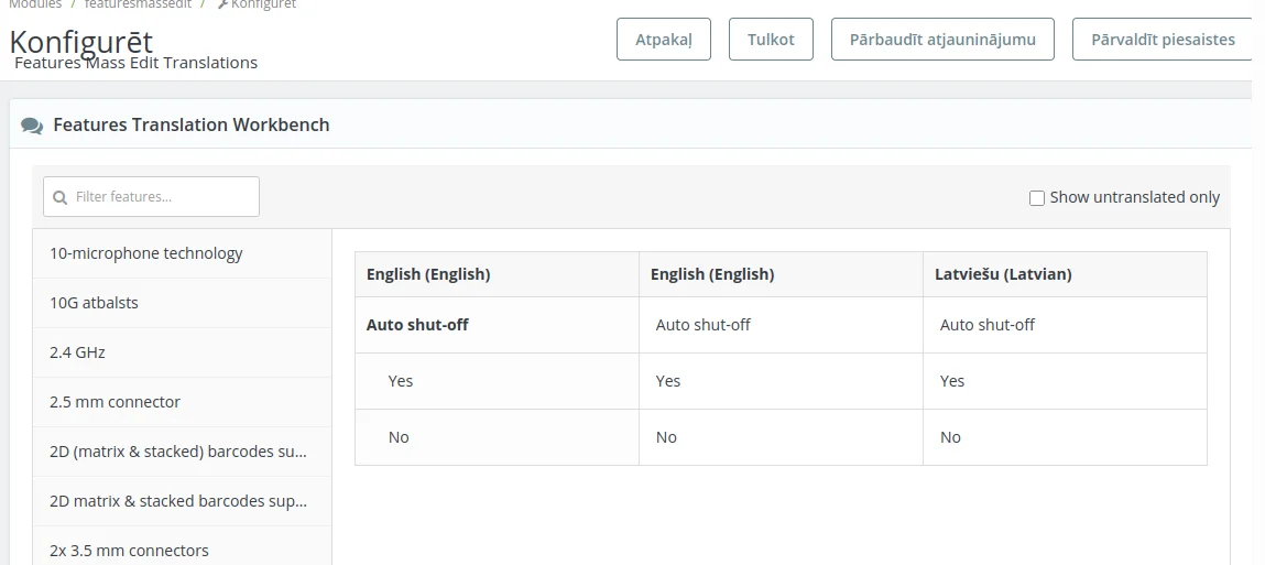Convenient and fast translation of Features